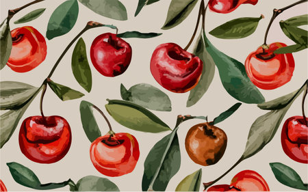 Seamless pattern with cherries. Watercolor hand drawn illustration.のイラスト素材