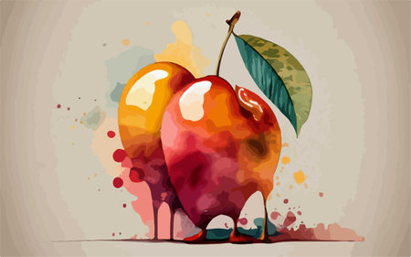 Vector illustration of mango with watercolor splashes on a light backgroundのイラスト素材