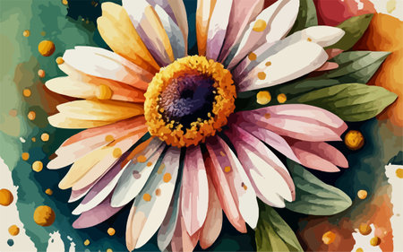 Illustration of a colorful daisy flower on a grunge backgroundのイラスト素材