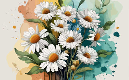 Bouquet of daisies on watercolor background. Vector illustration.のイラスト素材