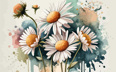 Chamomile flowers on watercolor background. Vector illustration.のイラスト素材
