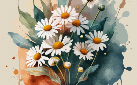 Beautiful daisies on watercolor background. Vector illustration.のイラスト素材