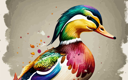 Colorful watercolor duck on grunge background. Vector illustration.のイラスト素材