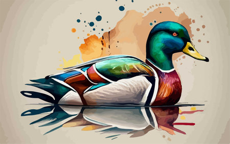 Duck on watercolor background. Watercolor illustration. Vector.のイラスト素材