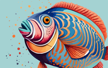 Cute colorful fish on a blue background. Vector illustration for children