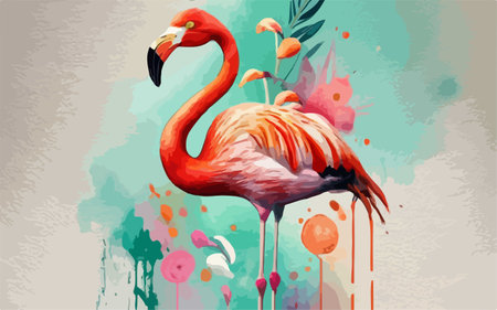 Flamingo on the watercolor background. Hand drawn vector illustrationのイラスト素材