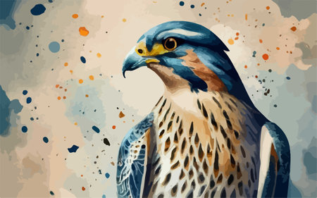 Illustration of a falcon on grunge background with splashesのイラスト素材
