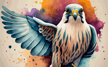Peregrine falcon on colorful watercolor background. Vector illustration.のイラスト素材