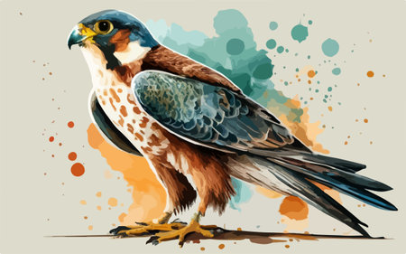 Peregrine falcon on colorful watercolor background. Vector illustration.のイラスト素材