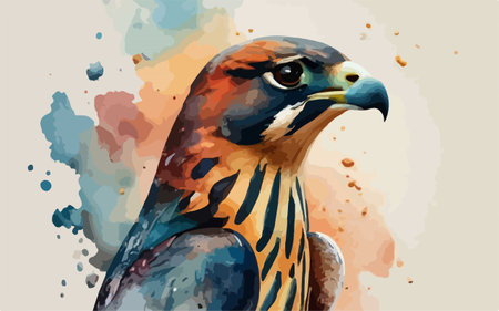 Watercolor portrait of a hawk on a watercolor background. Vector illustrationのイラスト素材