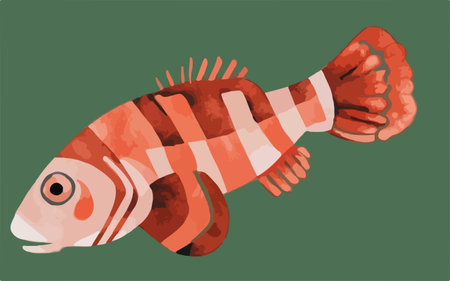 Illustration of a red and white fish on a green background.
