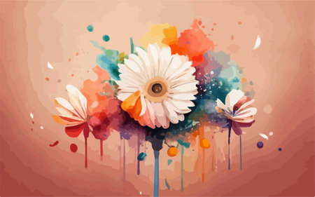 Colorful watercolor background with gerbera flowers. Vector illustration.のイラスト素材