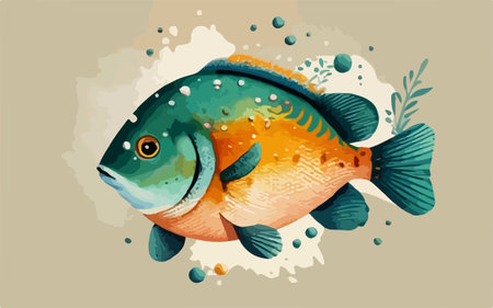 watercolor illustration of a fish on a watercolor background, vector
