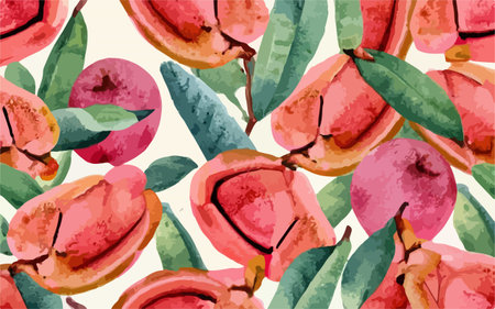 Seamless pattern with watercolor peaches. Vector illustration.