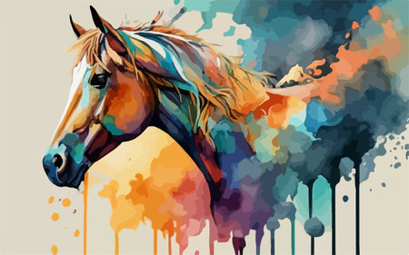 Horse with colorful splashes of watercolor paint. Vector illustrationのイラスト素材
