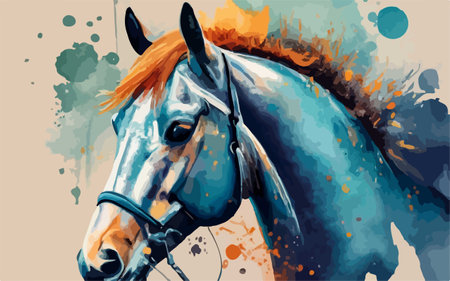 Horse portrait. Watercolor painting on canvas. Vector illustration.のイラスト素材