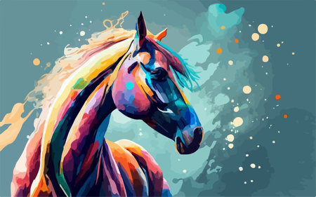 Colorful horse portrait on abstract grunge background. Vector illustration.のイラスト素材