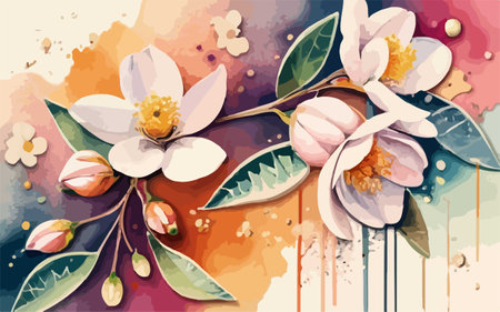 Watercolor background with spring flowers. Vector illustration for your design.のイラスト素材