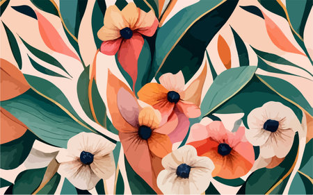 Seamless floral pattern with hand drawn flowers. Vector illustration.のイラスト素材