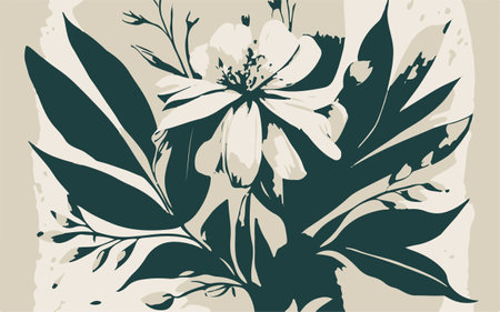 Hand drawn peony flowers and leaves. Vector illustration. Black and white.のイラスト素材