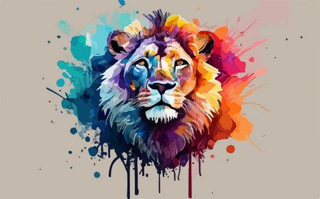 Lion head with colorful splashes on grunge background. Vector illustrationのイラスト素材