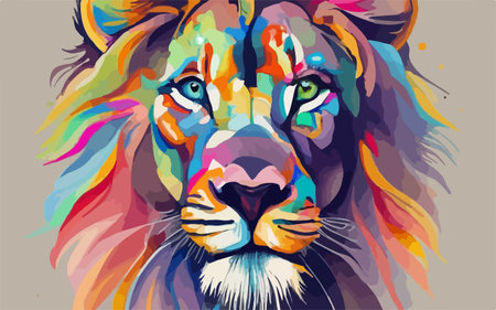 Lion head vector illustration. Colorful portrait of a lion.のイラスト素材