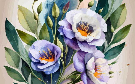 Vector watercolor floral background. Hand-drawn illustration with flowers.のイラスト素材