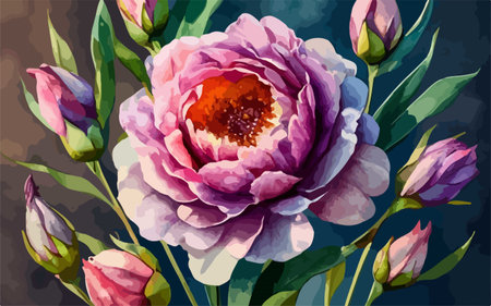 Beautiful peony flowers on a dark background. Vector illustration.のイラスト素材