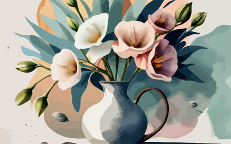 Vase with flowers. Vector illustration in watercolor style. Hand drawn.のイラスト素材