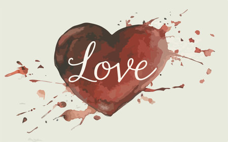 Vector illustration of a grunge heart with watercolor splashes and text loveのイラスト素材