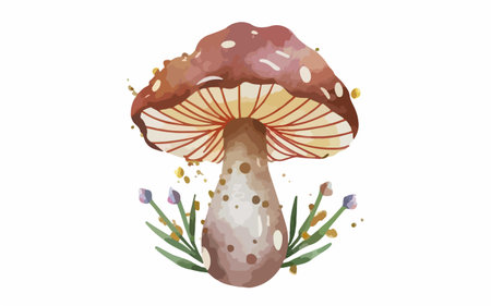 Watercolor mushroom isolated on white background. Hand drawn vector illustration.のイラスト素材