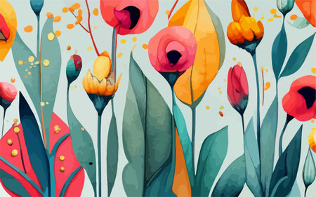 Seamless floral pattern with poppies. Vector illustration.