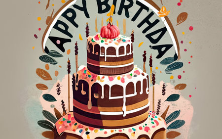 Birthday cake. Vector illustration. Greeting card. Vintage style.