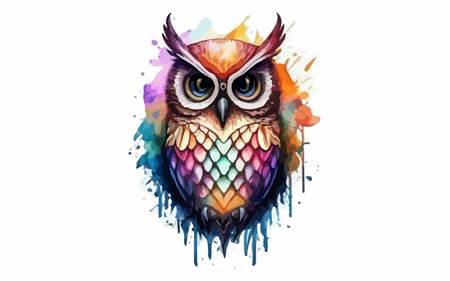 Colorful watercolor owl isolated on white background. Vector illustration.のイラスト素材