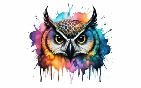 Owl with colorful splashes on white background. Vector illustration.のイラスト素材