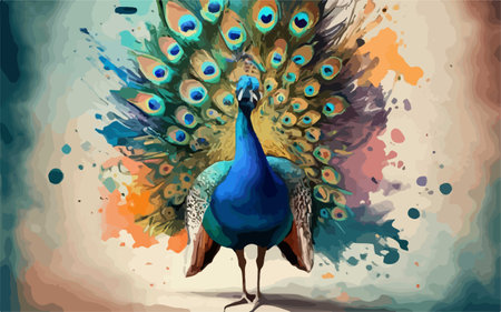 Peacock on grunge background. Vector illustration of peacockのイラスト素材