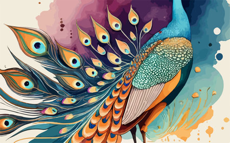 Beautiful peacock on abstract background. Vector illustration for your designのイラスト素材