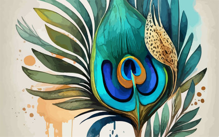 Beautiful peacock feather on artistic background. Vector illustration for your designのイラスト素材