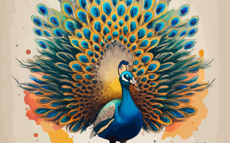Peacock. Peacock on grunge background. Vector illustrationのイラスト素材