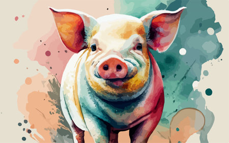 Pig. Watercolor painting. Hand drawn illustration. Vector.のイラスト素材