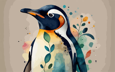 Penguin on watercolor background. Vector illustration of a penguin.のイラスト素材