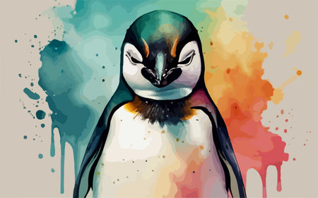 Penguin on watercolor background. Hand drawn vector illustration.のイラスト素材