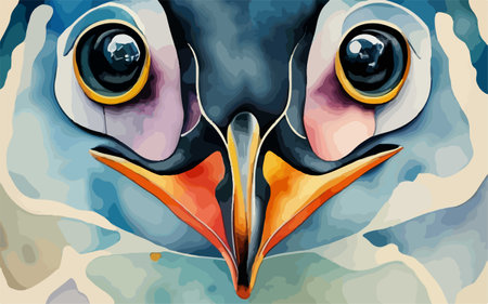 Penguin head on watercolor background. Vector illustration of a bird.のイラスト素材