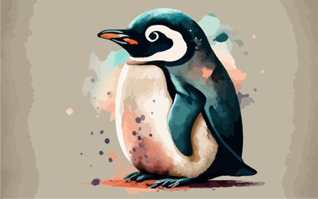 Penguin on a background of watercolor splashes. Vector illustration.のイラスト素材