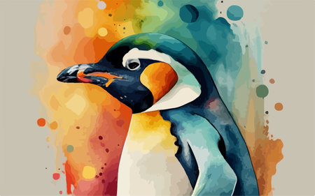 Penguin with colorful watercolor background. Watercolor vector illustration.のイラスト素材