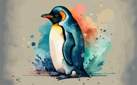 Penguin. Vector illustration of a penguin on a watercolor background.のイラスト素材