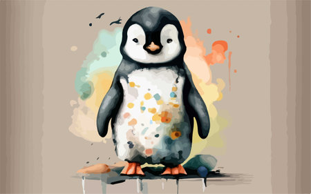 Cute penguin with watercolor background. Vector Illustration.のイラスト素材