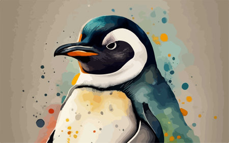 Illustration of penguin on watercolor background. Vector illustration.のイラスト素材