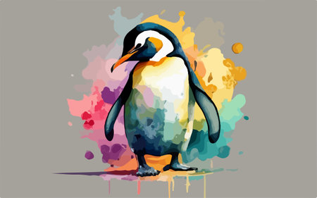 Cute penguin in watercolor splashes. Vector illustration.のイラスト素材