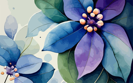 Floral background with watercolor flowers and leaves. Vector illustration.のイラスト素材